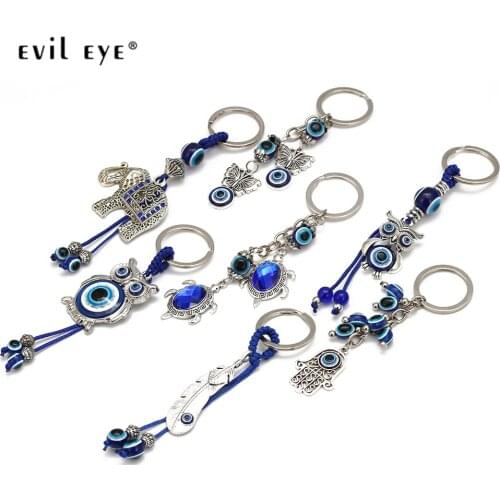 EVIL EYE Elephant Owl Butterfly Tortoise Turkish Eye Keychain Silver Color Key Chain Holder Car Keyring for Women Men BE39