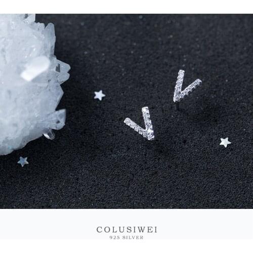 Coluisiwei Genuine Sterling Silver Victory CZ Stud Earrings for Women Sparkling Letter V Silver 925 Fashion Silver Jewelry