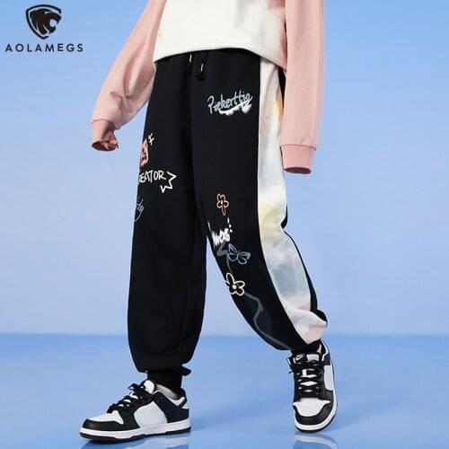 Aolamegs 2021 Autumn Mens Joggers Pants Patchwork Graffiti Print Casual Sports Pants Hip Hop Loose Trousers Streetwear Men