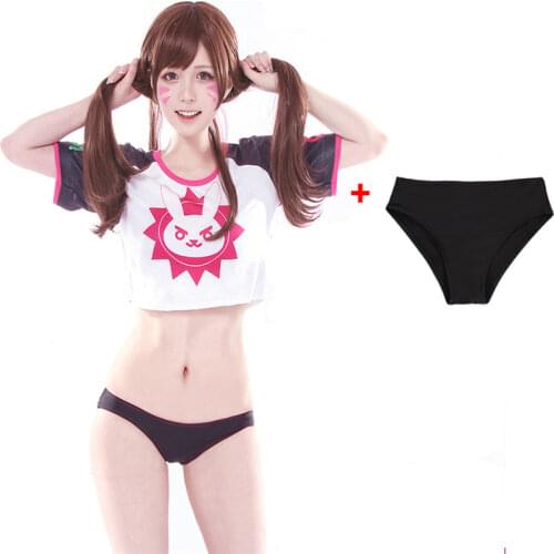 Game Overwatch Dva Cosplay Costumes Women Girls Short Sleeve Bunny Graphic Tee Hana Song White Black Pink Diva Tops Costume