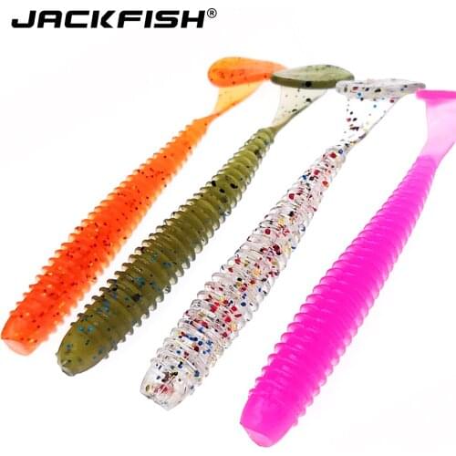 JACKFISH 10Pcs Wobbler Jig 7cm 1.8g Fishing Lure Soft Worm Shrimp Jerkbait Fish Ocean Rock lure bass soft fish smell soft baits