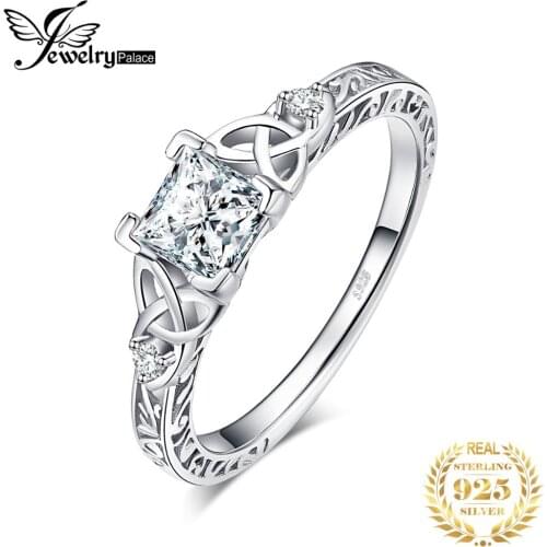 JPalace Celtic Knot Princess CZ Engagement Ring 925 Sterling Silver Rings for Women Anniversary Wedding Rings Silver 925 Jewelry