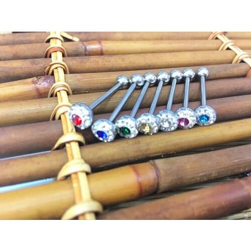 LOT50pcs Surgical Steel CZ GemsTongue Ring Bar Nipple Barbells Body Piercing 14G~1.6mmx16mm NEW Arrived Body Piercing Jewelry