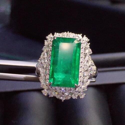 H620 Emerald Ring 6.99ct Pure 18 K Gold Jewelry 100% Natural Green Emerald Gemstone Diamond Female Rings for women Fine Ring