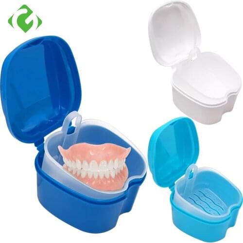 Denture Bath Box Organizer Dental False Teeth Storage Box with Hanging Net Container Cleaning Teeth Cases Artificial Tooth Boxes