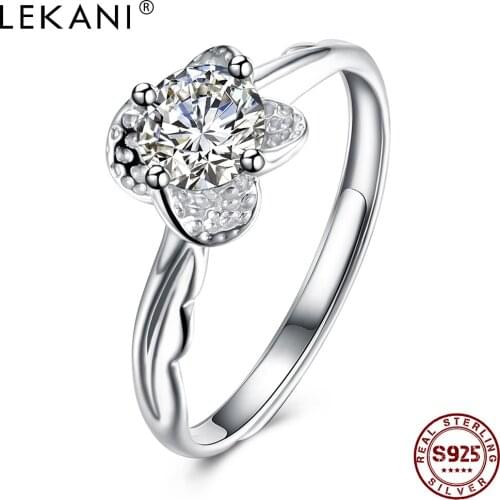 LEKANI Silver 925 Sterling Women Rings Round 5A Cubic Zirconia Adjustable Anniversary Couple Ring Party Hot Sale Fine Jewelry