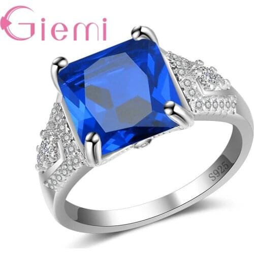 Hot Sale Wide Verge Women Female Party Jewelry With AAA Bule Square Opal 925 Sterling Silver Geometric Ring