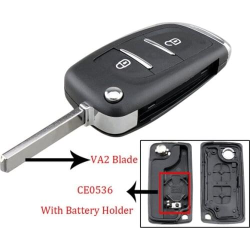 Modified Filp Remote Car Key Shell Case For Peugeot 307 408 308 VA2 Without Groove with CE0536 Battery Holder