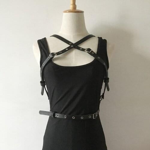 Fashion Sexy Women Punk Rock leather material suspenders bustier corset sculpting necklace around chest belt Female