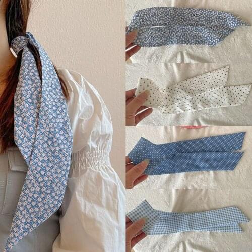 Fashion Women Silk Hair Scarf Bandanas Dot Print Hair Ribbon Bag Skinny Scarves Design Wrist Towel Foulard Headband for Ladies