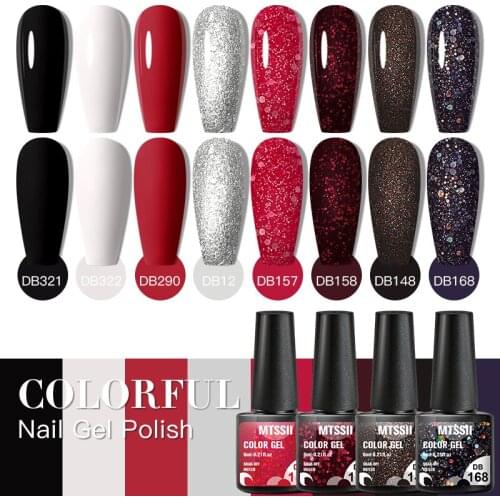 Mtssii 6ml Black White Red Glitter Color Gel Nail Polish Matte Gel Semi Permanent UV LED Lamp Nail Gel Need Matte Top Coat