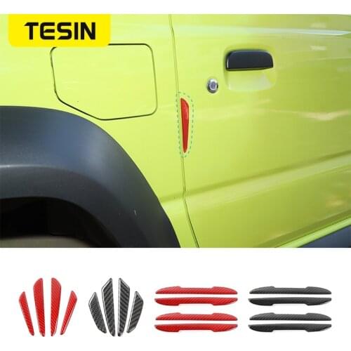 TESIN Carbon Fiber Stickers for Suzuki Jimny 2007+ Car Anti-collision Strip Cover for Suzuki Jimny 2019 2020 Exterior Accessorie