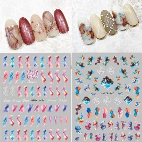 Newest hanyi 444 445 pattern 3D back glue nail sticker template nail decals decorations tools