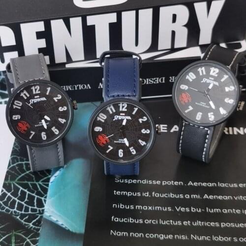 2021 The New The Avengers Marvel Spiderman Cartoons Retro Anime Childrens leather quartz watch Student casual watch gift
