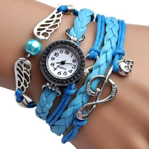 NEW fashion Angel Wings MUSIC Bracelet Watch women Parcords PU leather shammy Gift rhinestone wristwatch Geneva Style