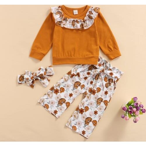 Newest Arrival Baby Spring Autumn Casual Suit Set Floral Print O-Neck Long Sleeve Pullover+Trousers+Headband Outfits for 0-4T