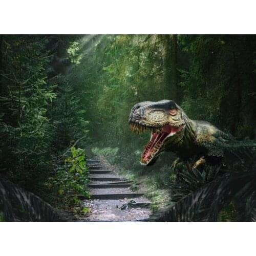 Jurassic Park World Dinosaur staircase evergreen plant backdrop Computer print children kids background