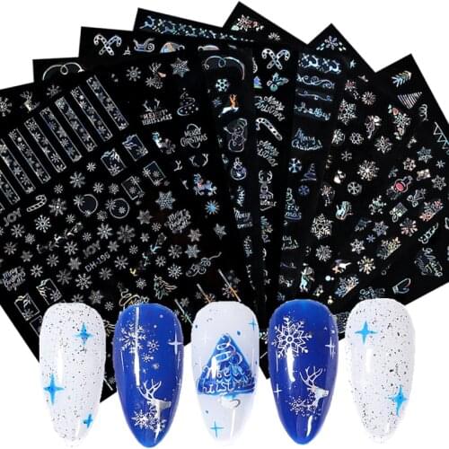 2021 NEW Christmas Slider Nail Art Water Decals Decoration Snowflake Nail Art Sticker DIY Manicures Water Transfer Foil Xmas Gif