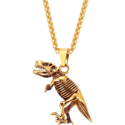 Collare Dinosaur Skeleton Pendant Gold/Black Color Stainless Steel Rex Fossil Gothic Tyrannosaurus Rex Skeleton Necklace P804