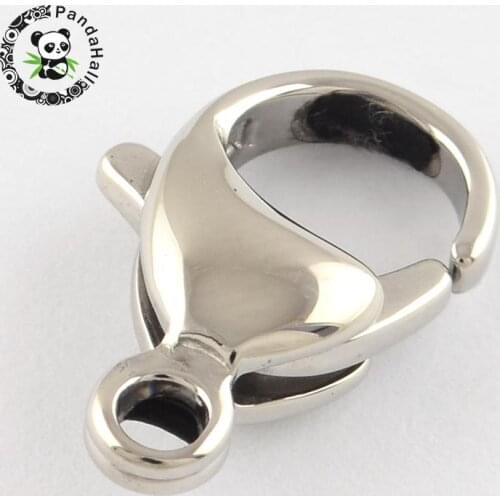 Polished 316 Stainless Steel Lobster Claw Clasps, Stainless Steel Color, 19x12x5mm, Hole: 3mm