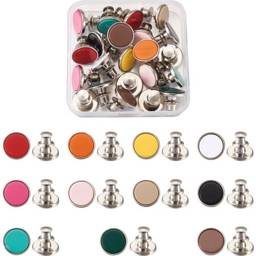 Alloy Jeans Buttons, with Resin, Garment Accessories, Flat Round, Mixed Color, 16x15mm, 11 colors, 2sets/color, 22sets/box