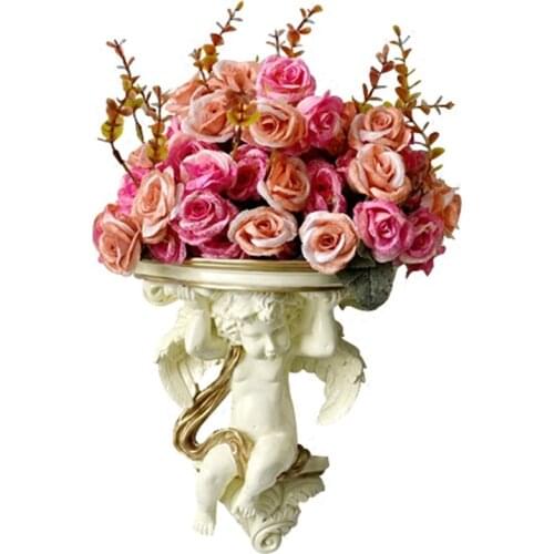 RETRO CUPID ANGEL FLOWER VASE 3D WALL BACKGROUND DECORATION CRAFTS WALL HANGING RESIN HOME WALL DECORATION EUROPEAN STATUES R153