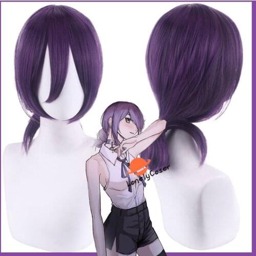 Reze Cosplay Wig Anime Chainsaw Man Dark Purple Hair Heat-resistant Fiber Hair + Wig Cap Halloween Party Role Play Girls Women