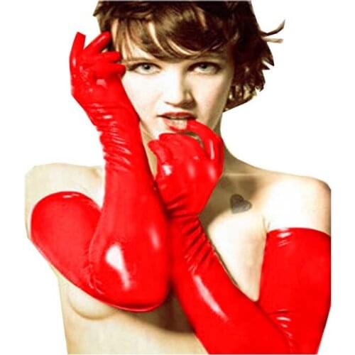 Sexy Cosplay Accessories Unisex Long Gloves Shiny Leather Arm Long Mittens Fingered Gloves Anime accessories Plus Size