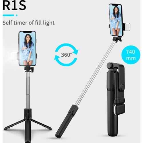 Phone Selfie Stick Tripod Extendable Monopod with Fill Light 360° rotating live streaming phone holder portable tripod
