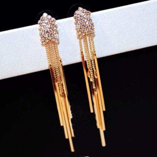 Charmwin Long Metal Tassel Dangle Earrings 2016 New Fashion Brand Luxury Crystal Rhinestone Earrings For Women Accessories