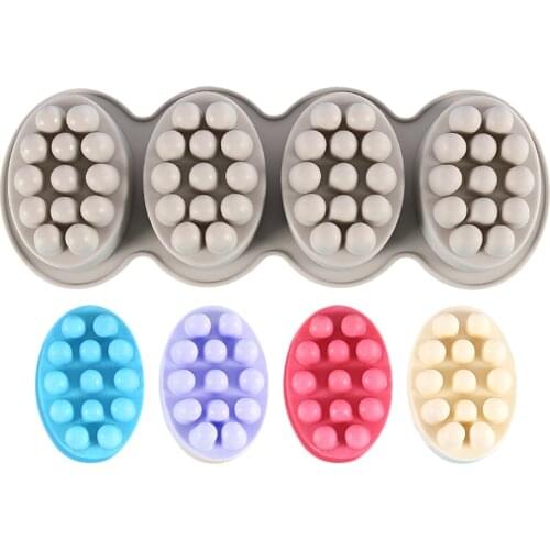 Silicone Soap Mold 4 Cavity Massage Soap Craft Making Rectangle Oval Round Reusable DIY Soap Mold Cake Pudding Decorating Tool