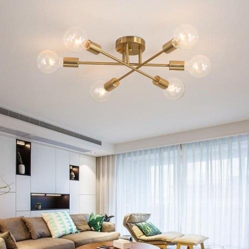 Nordic Modern Chandelier ceiling brushed antique gold lighting 6 lights for Kitchen Living Room Bedroom Children Room Home