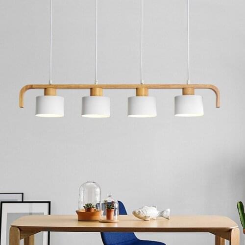 Modern LED Pendant Lights With Metal Lampshade For Dining Wooden Hanging Lamp E27 Wood Kitchen Luminaire