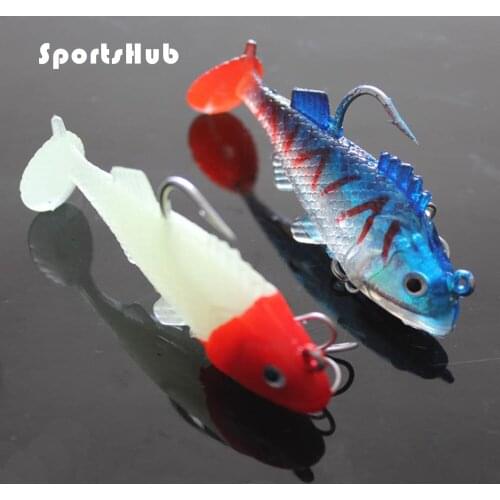 SPORTSHUB 2PCS/Lot 7CM 10G Luminous Bionic Fish Fishing Lure Weest Lead Head With Triangle Hooks Fishing Baits NR0062