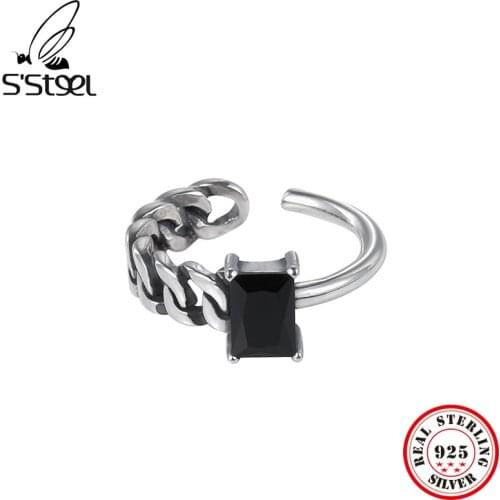 SSTEEL Zircon Rings Sterling Silver 925 For Women Vintage Geometric Minimalist Luxury Adjustable Ring 2021 Trend Fine Jewellery