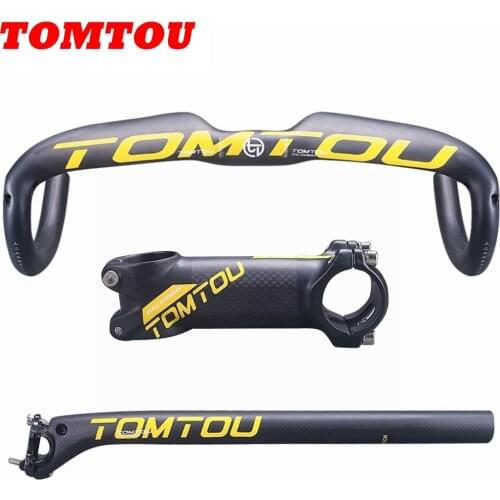 TOMTOU Matte Yellow Carbon Fibre Bike Road Handlebar Sets Handlebar + Seat Tube + Stem Road Drop Bars Bicycles Parts - TS9T25