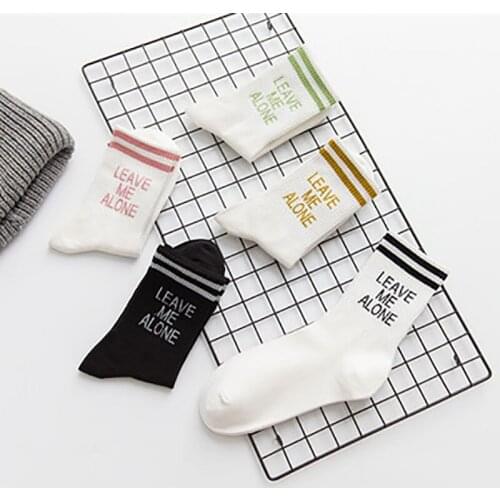 Autumn And Winter New Products Japanese College Style Female Socks Gold Wire Two-bar Striped Letter Socks