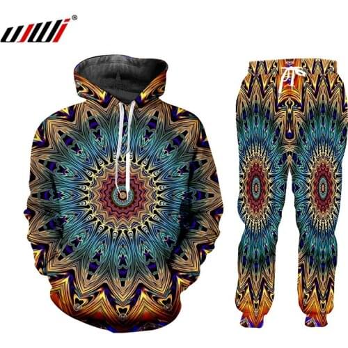 UJWI brand 3D Print Men two piece set Flower Luxury Royal Baroque Tracksuit Jacket Sweatsuit Sweatshirt Hoodies sports 5XL