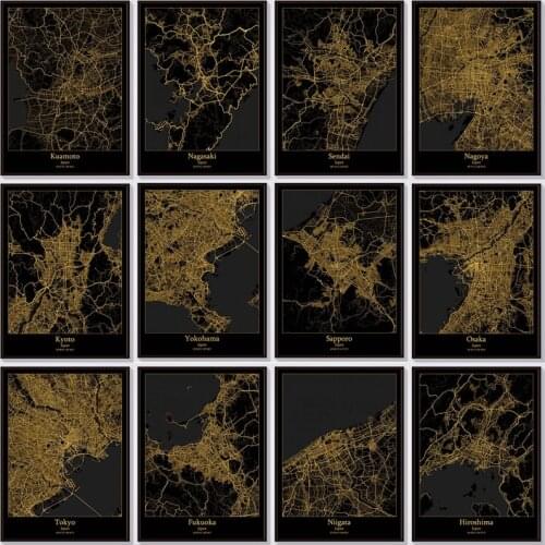 Japan Map DIY Diamond Painting Cross Stitch 5D Full Square Round Drill Kyoto Nagasaki Nagoya Osaka City Diamond Embroidery Art