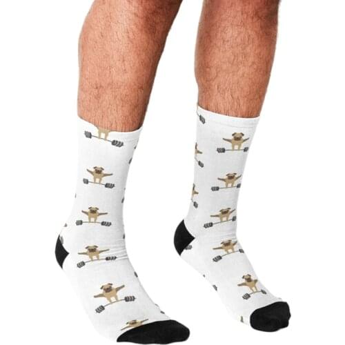 Funny Men socks Cartoon LIFTING pugs pattern Printed hip hop Men Happy Socks cute boys street style Crazy novelty Socks for men