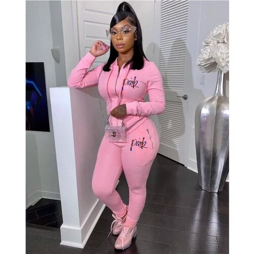 New Pink Letter Print Tracksuits Women 2 Piece Set Autumn Street Hoodies Tops + Jogger Set Suits Casual 2pcs Outfits Sweatsuits