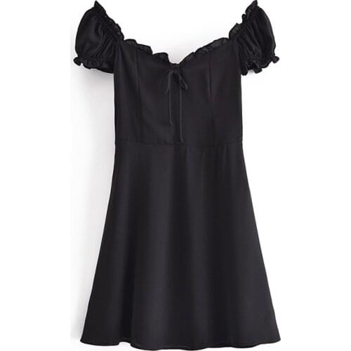 2021 summer new womens retro solid color slim slim tie bow mini dress skirt