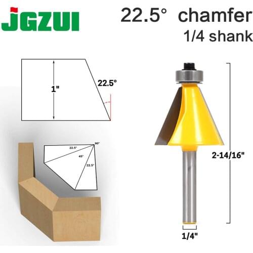 1pc 1/4" Shank 22.5 Degree Chamfer & Bevel Edging Router Bit woodworking cutter woodworking bits
