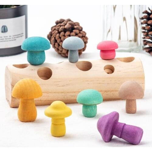 1pc Wooden Rainbow Building Blocks Toy Montessori Educational Puzzle Toy Mushroom Shape Cognition Matching Game Baby Growth Gift