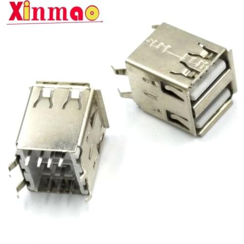 10Pcs Vertical Double USB Type A Female Solder Jacks Connector PCB Socket USB-A type 180 Degrees Vertical 4pins Double Layer USB