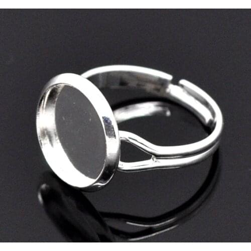100Pcs Silver Plated Round Cabochon Cameo Ring Setting Adjustable Support de Bague US 6.25