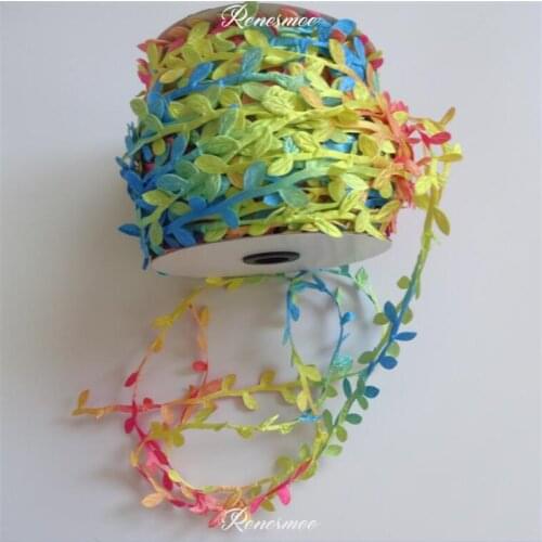10Metes Rainbow Gradient Leaves Ribbon Leaves Lace Trimming Trims Ultrasonic Embossing 2.5cm SX156