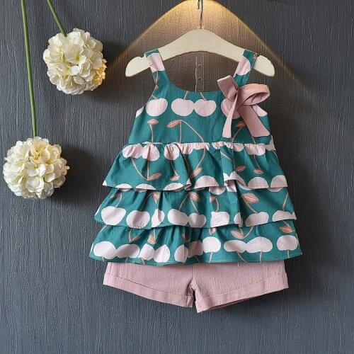 2021 summer Korean style toddler girl cute sweet cherry cake camisole shorts set kids clothes girls outfits