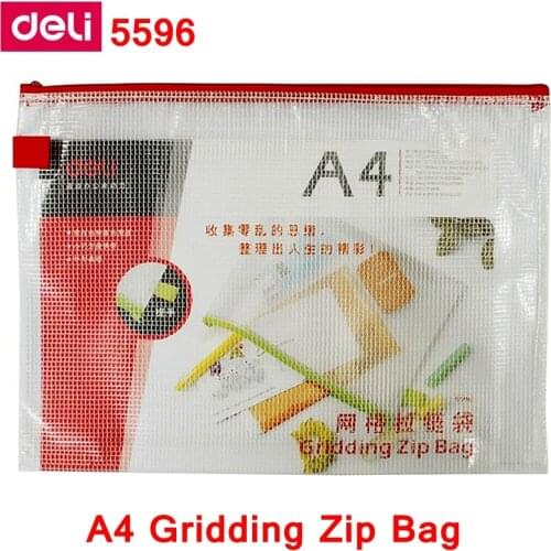 5PCS/LOT Deli A4 A5 A6 B5 Gridding zip bag mixed color File bag File pocket zip folder documents pocket mixed color wholesale