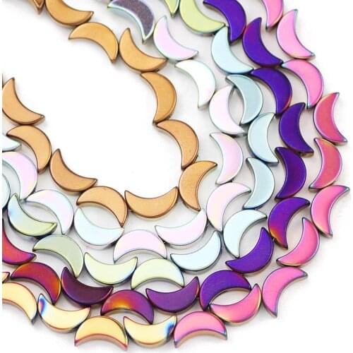 50pcs Natural Stone Blue,Gold,Purple Moon Shape Hematite Beads Spacer Loose Beads For Jewelry Making Diy Bracelet Necklace 8x5M